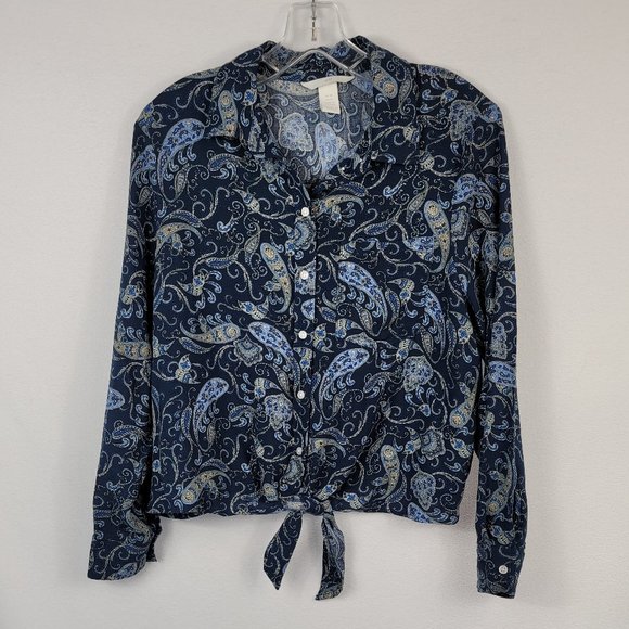 H&M Tops - H&M Long Sleeve Blouse Ties at Waist Paisley